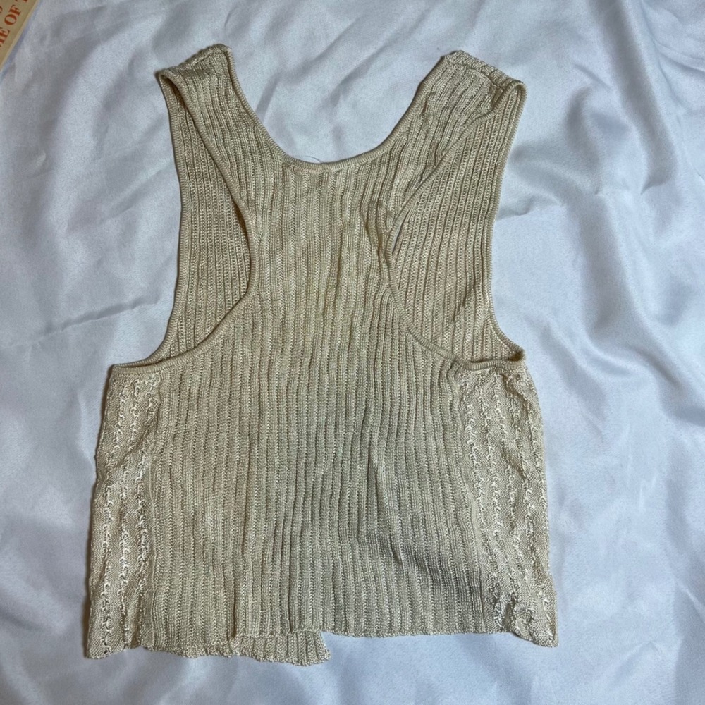 Free People Champagne Gold Metallic Ribbed Knit Button Front Vest Small‎ - Picture 6 of 6